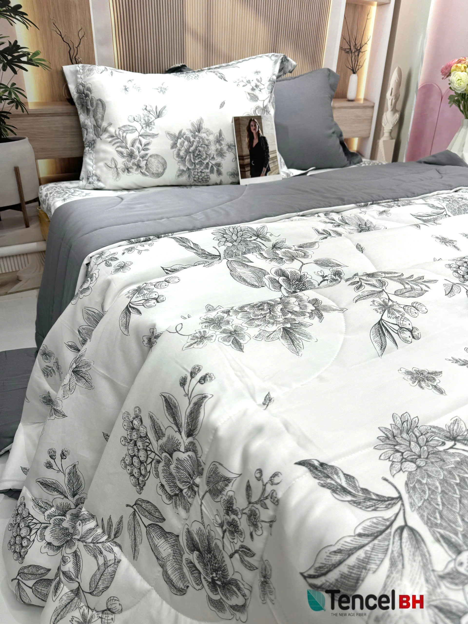 bộ chăn drap gối nệm 5 món Tencel